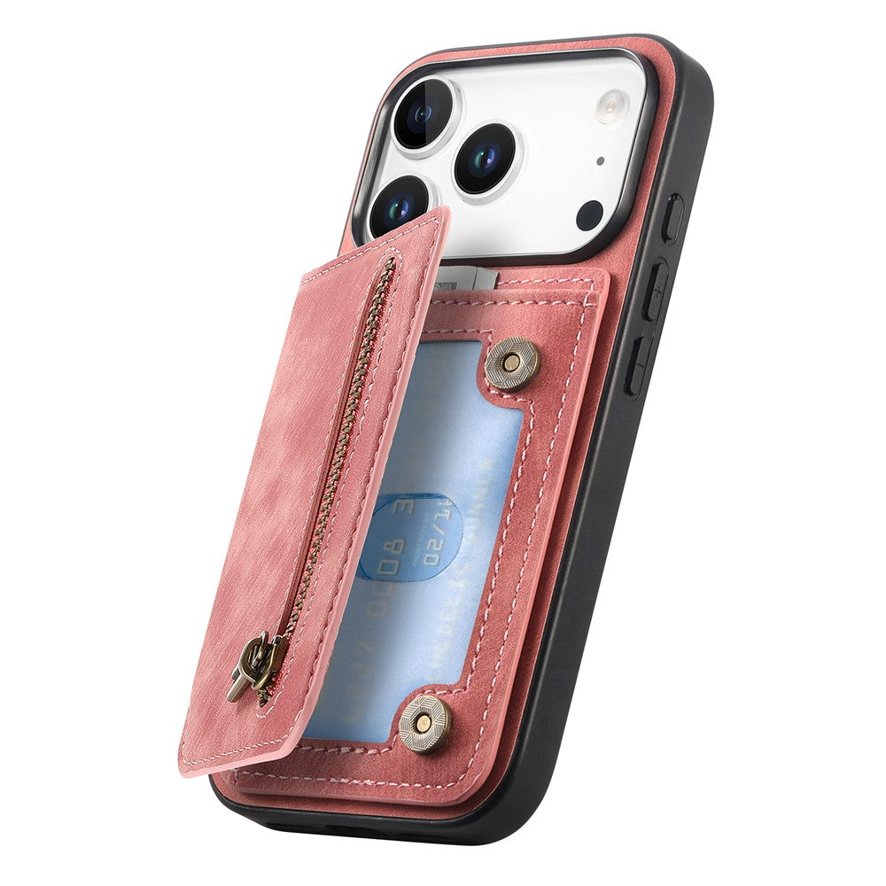 Étui pour iPhone 17 Pro avec fermeture éclair et porte-cartes, style rétro, en cuir TPU. 