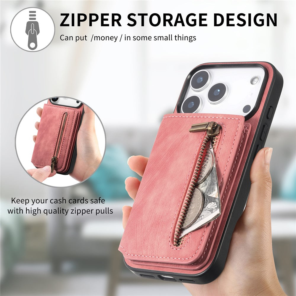 Étui pour iPhone 17 Pro avec fermeture éclair et porte-cartes, style rétro, en cuir TPU. 