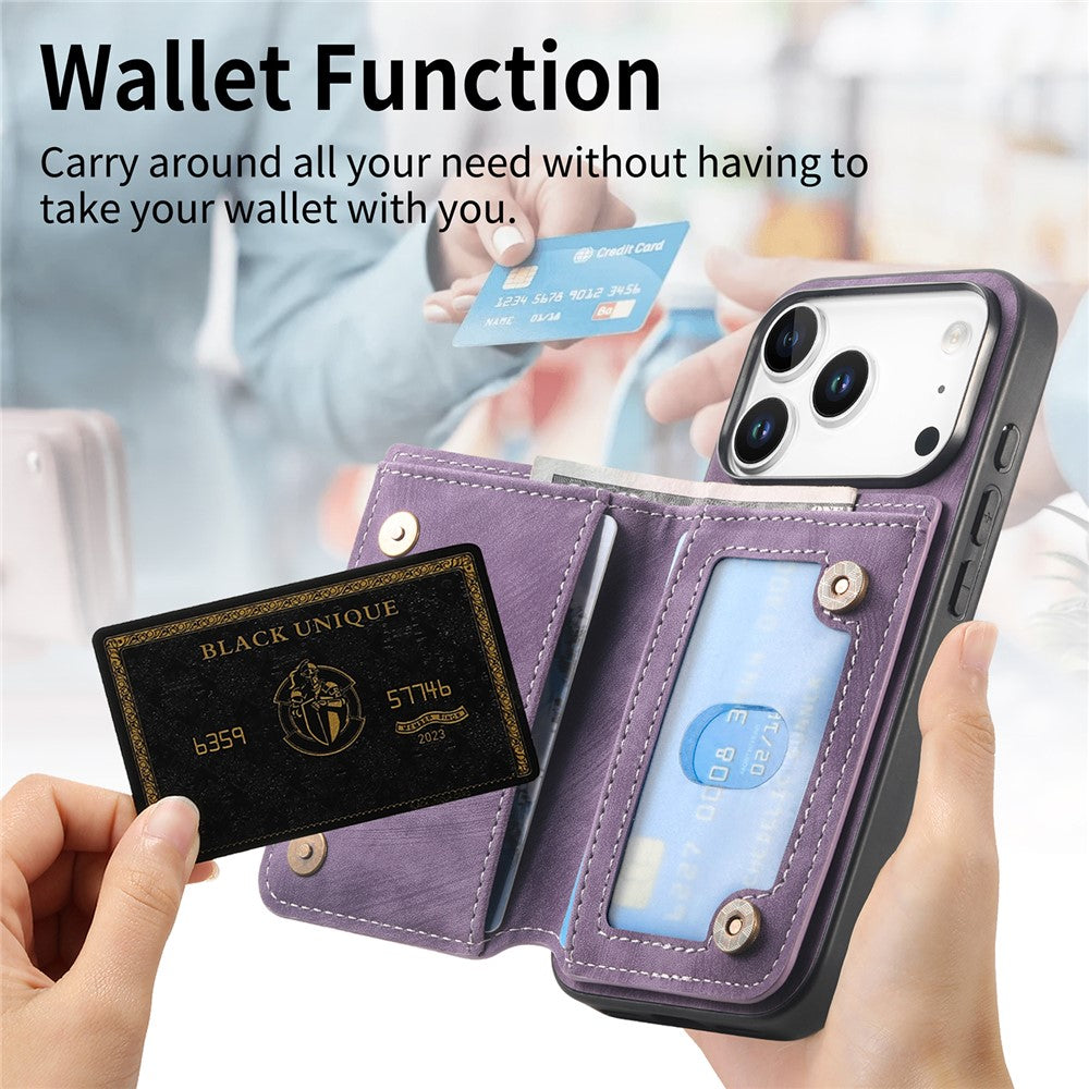 Étui pour iPhone 17 Pro avec fermeture éclair et porte-cartes, style rétro, en cuir TPU. 