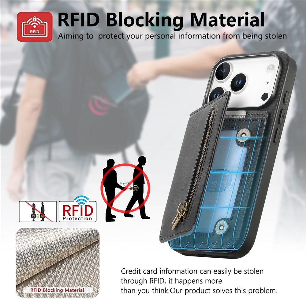 Étui pour iPhone 17 Pro avec fermeture éclair et porte-cartes, style rétro, en cuir TPU. 