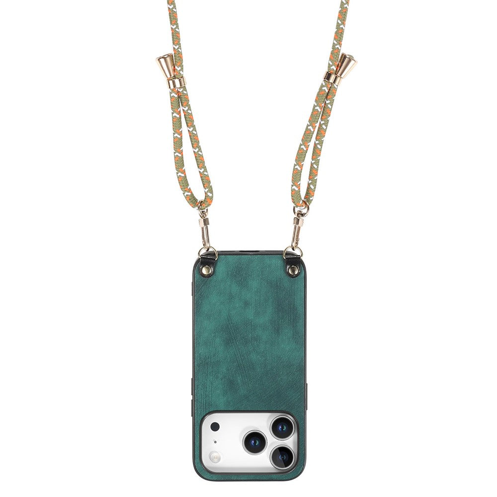 For iPhone 17 Pro Max Retro Leather Phone Back Cover with Adjustable Strap