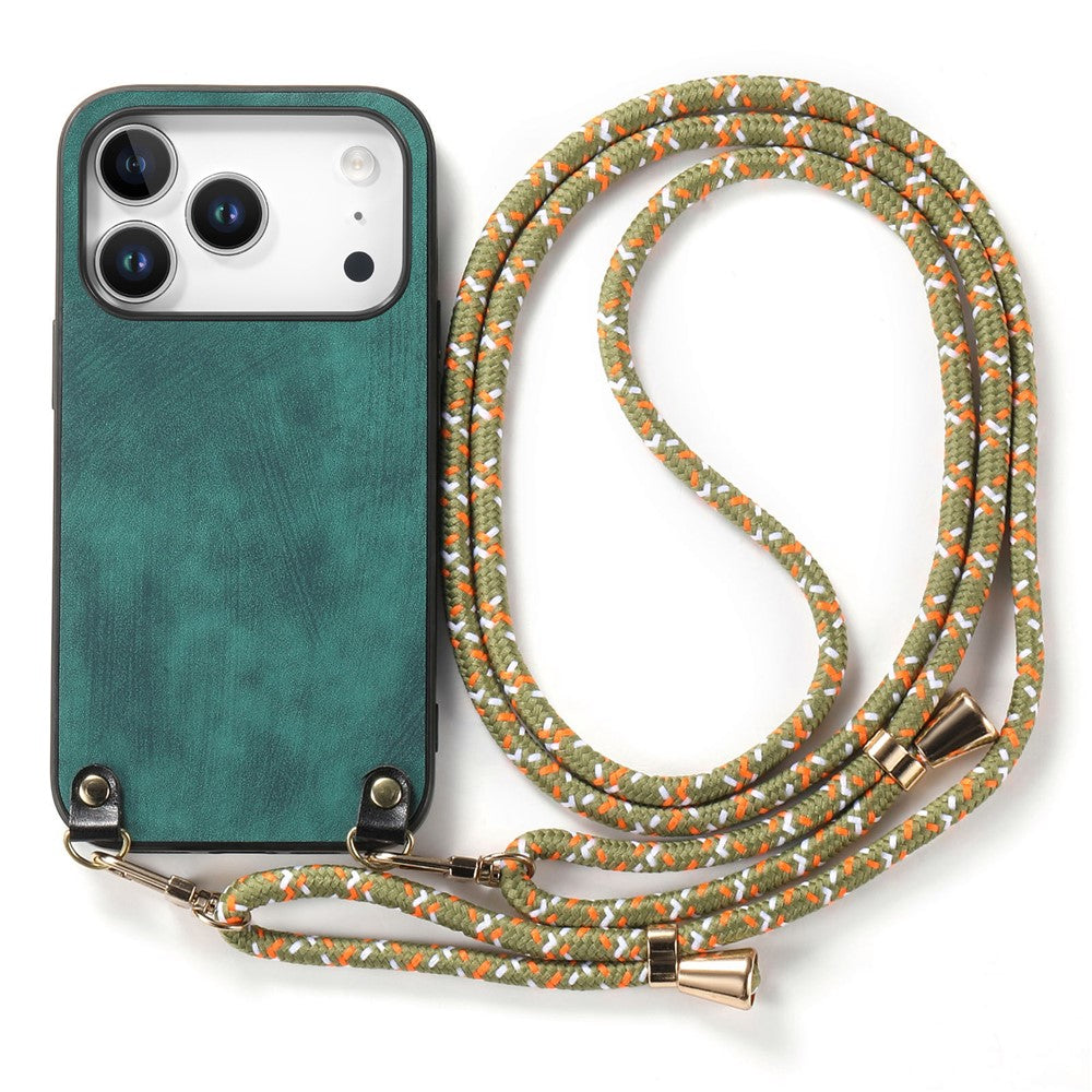 For iPhone 17 Pro Retro Leather Phone Back Cover with Adjustable Strap