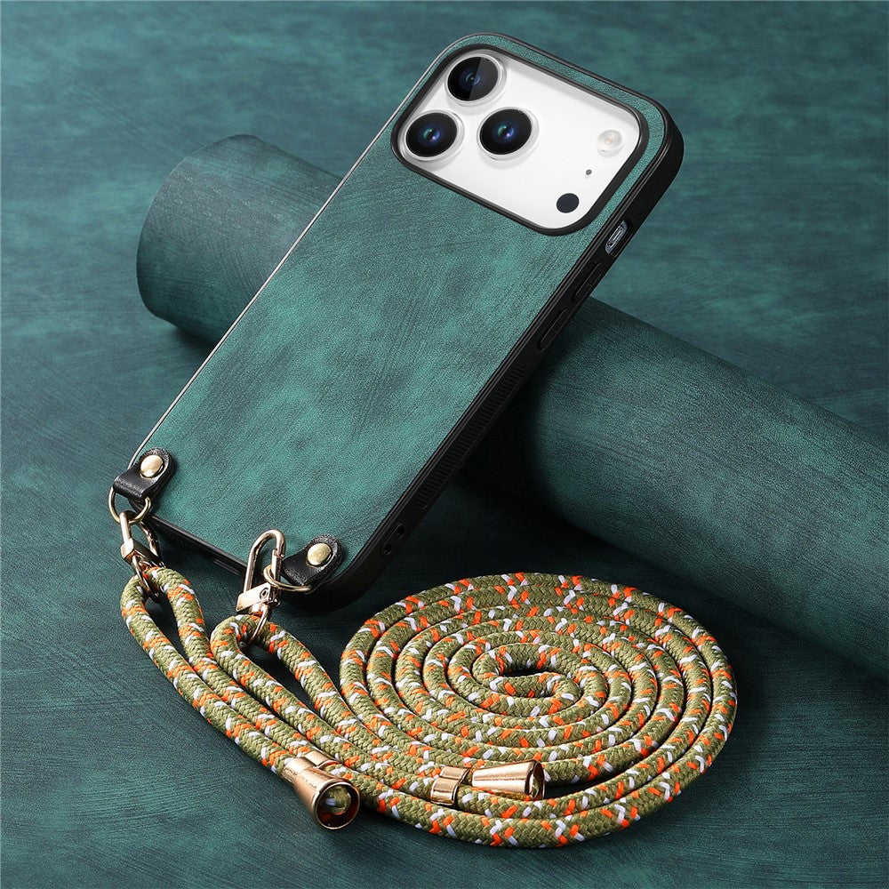 For iPhone 17 Pro Retro Leather Phone Back Cover with Adjustable Strap