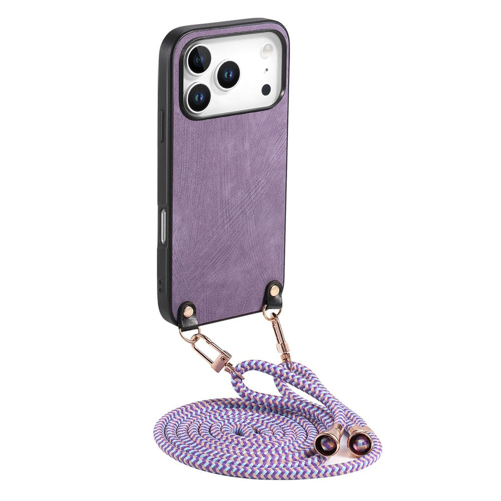 Funda trasera de piel retro para iPhone 17 Pro con correa ajustable