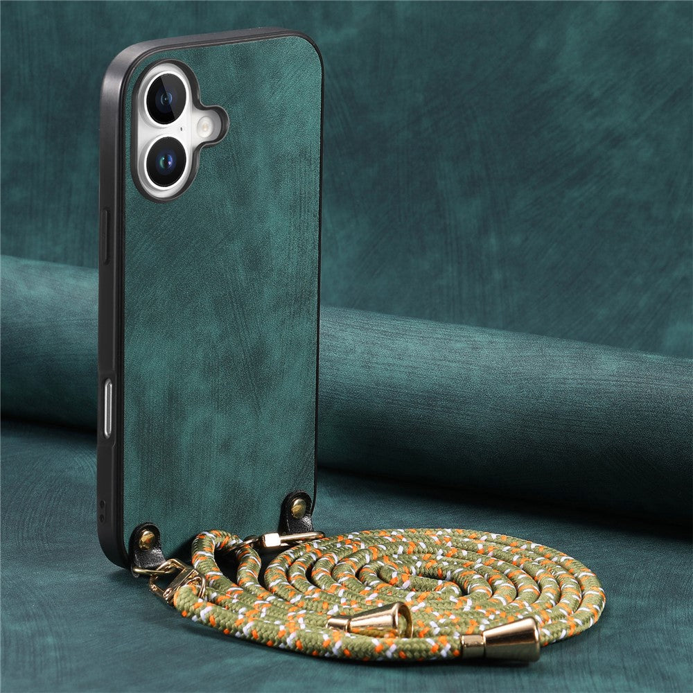 For iPhone 17 Retro Leather Phone Back Cover with Adjustable Strap