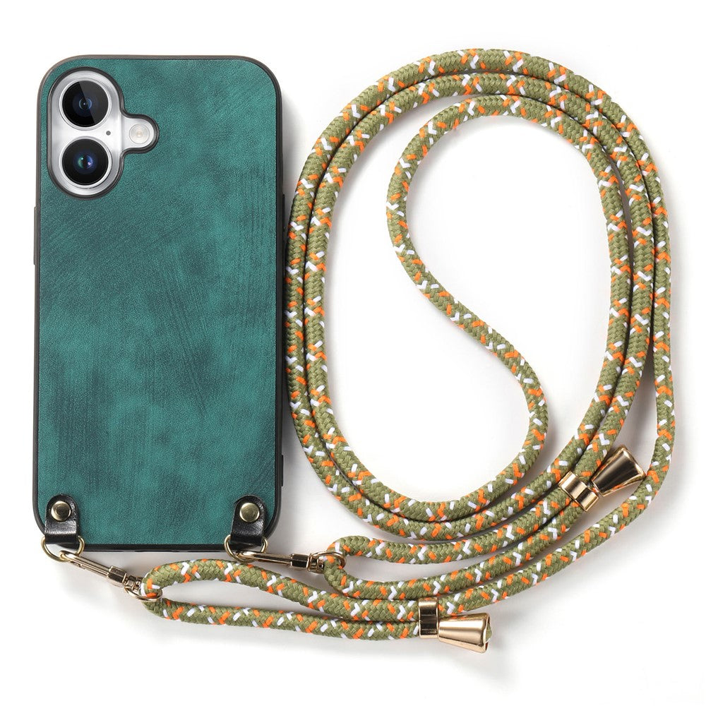 For iPhone 17 Retro Leather Phone Back Cover with Adjustable Strap
