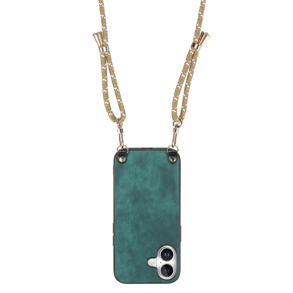 For iPhone 17 Retro Leather Phone Back Cover with Adjustable Strap