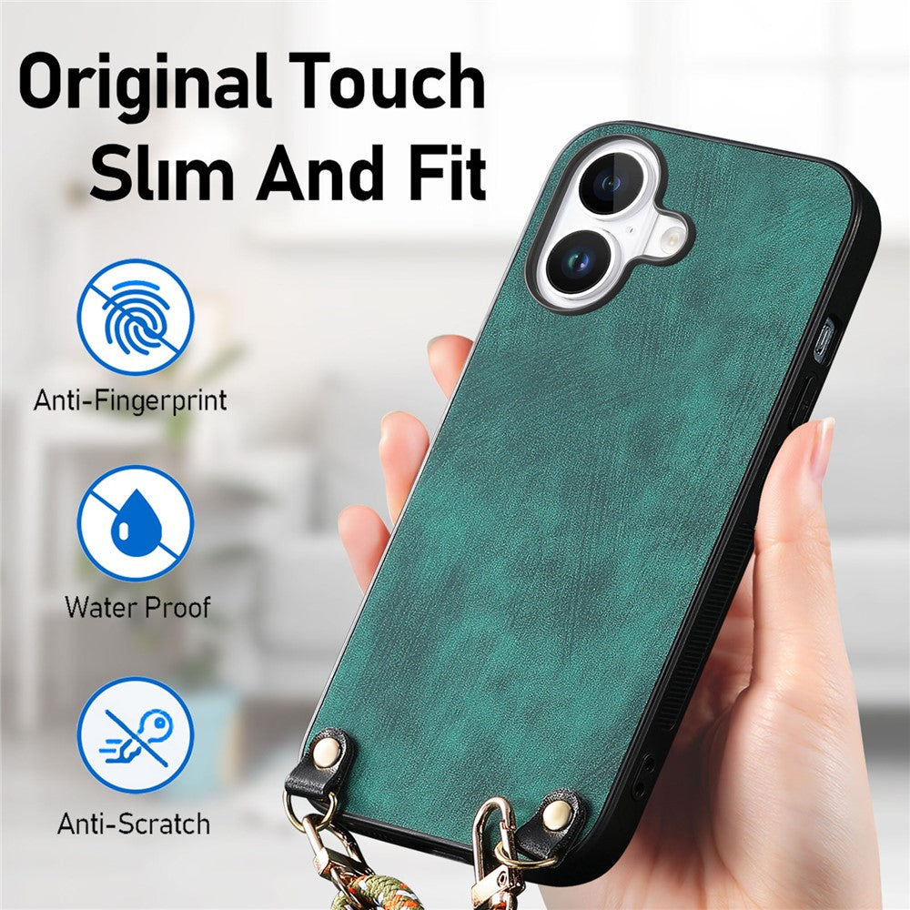 For iPhone 17 Retro Leather Phone Back Cover with Adjustable Strap