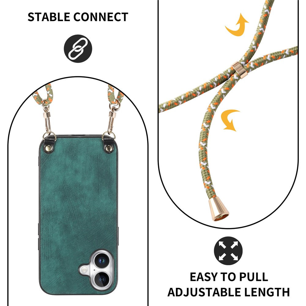 For iPhone 17 Retro Leather Phone Back Cover with Adjustable Strap