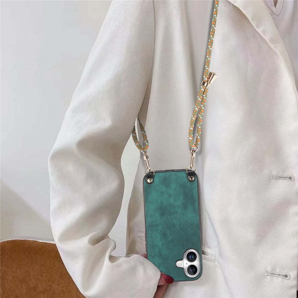 For iPhone 17 Retro Leather Phone Back Cover with Adjustable Strap