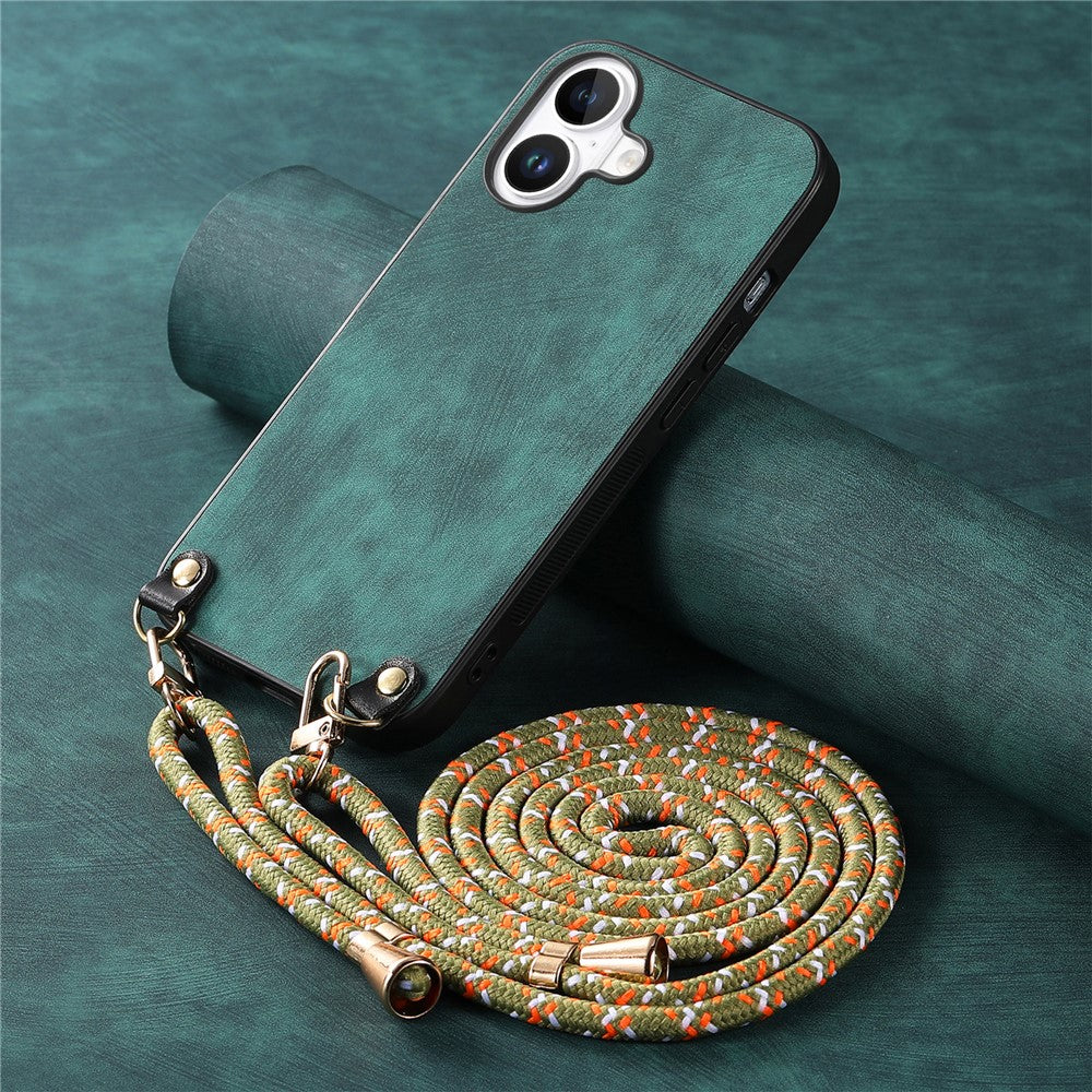 For iPhone 17 Retro Leather Phone Back Cover with Adjustable Strap