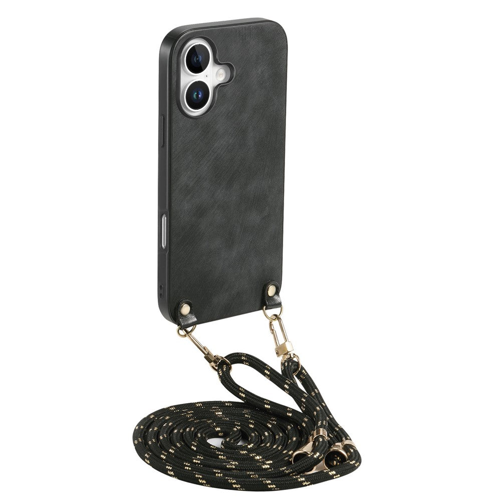 For iPhone 17 Retro Leather Phone Back Cover with Adjustable Strap