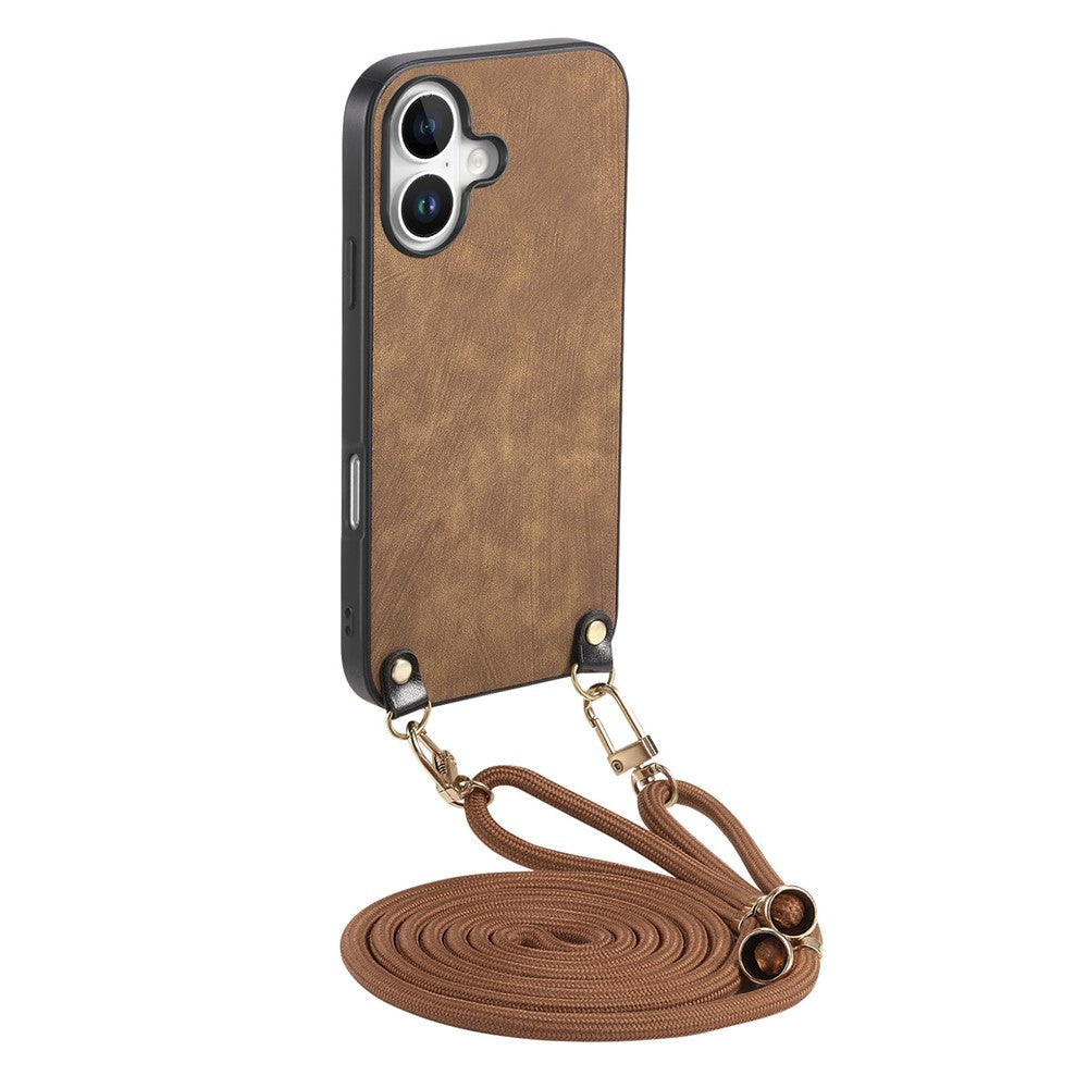 For iPhone 17 Retro Leather Phone Back Cover with Adjustable Strap
