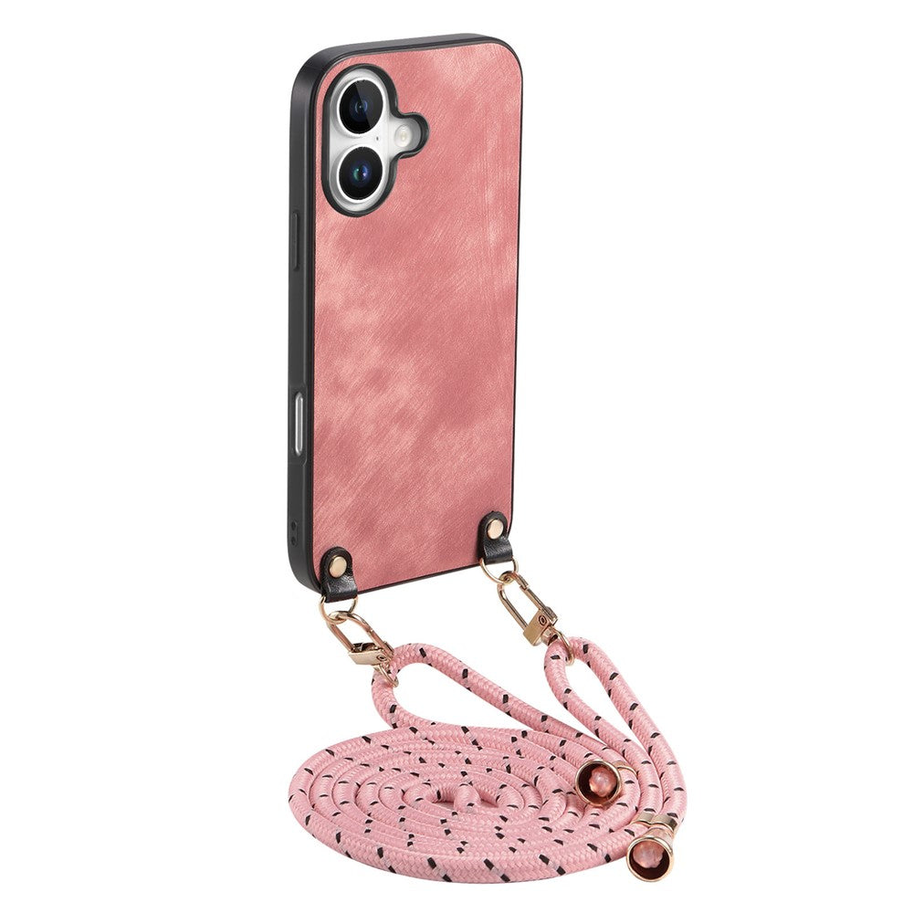For iPhone 17 Retro Leather Phone Back Cover with Adjustable Strap