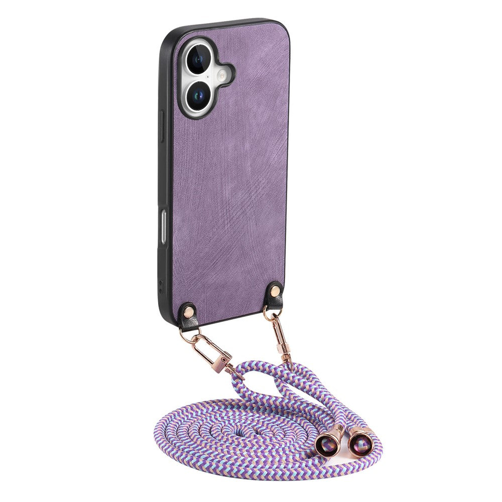 For iPhone 17 Retro Leather Phone Back Cover with Adjustable Strap