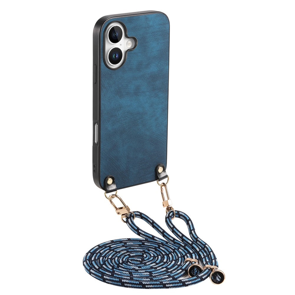 For iPhone 17 Retro Leather Phone Back Cover with Adjustable Strap