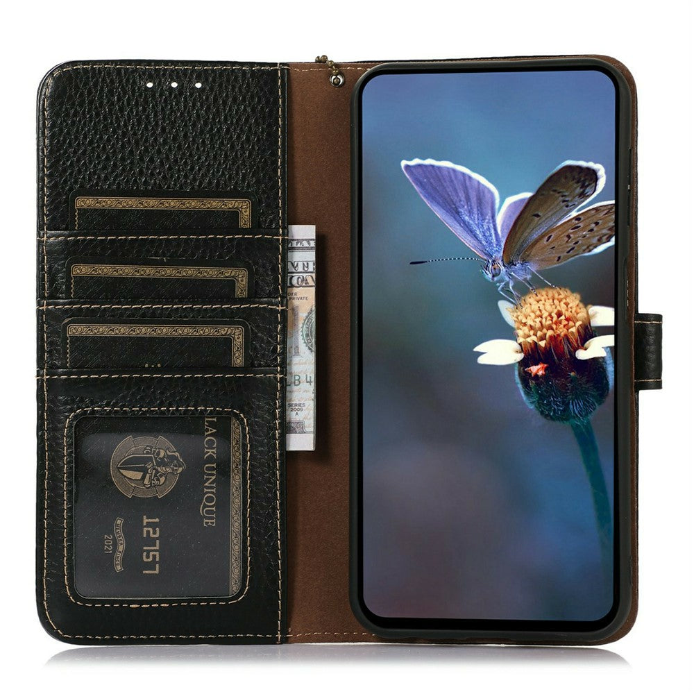 For Xiaomi 15T Pro Case RFID Blocking Genuine Cow Leather Phone Cover Litchi Texture