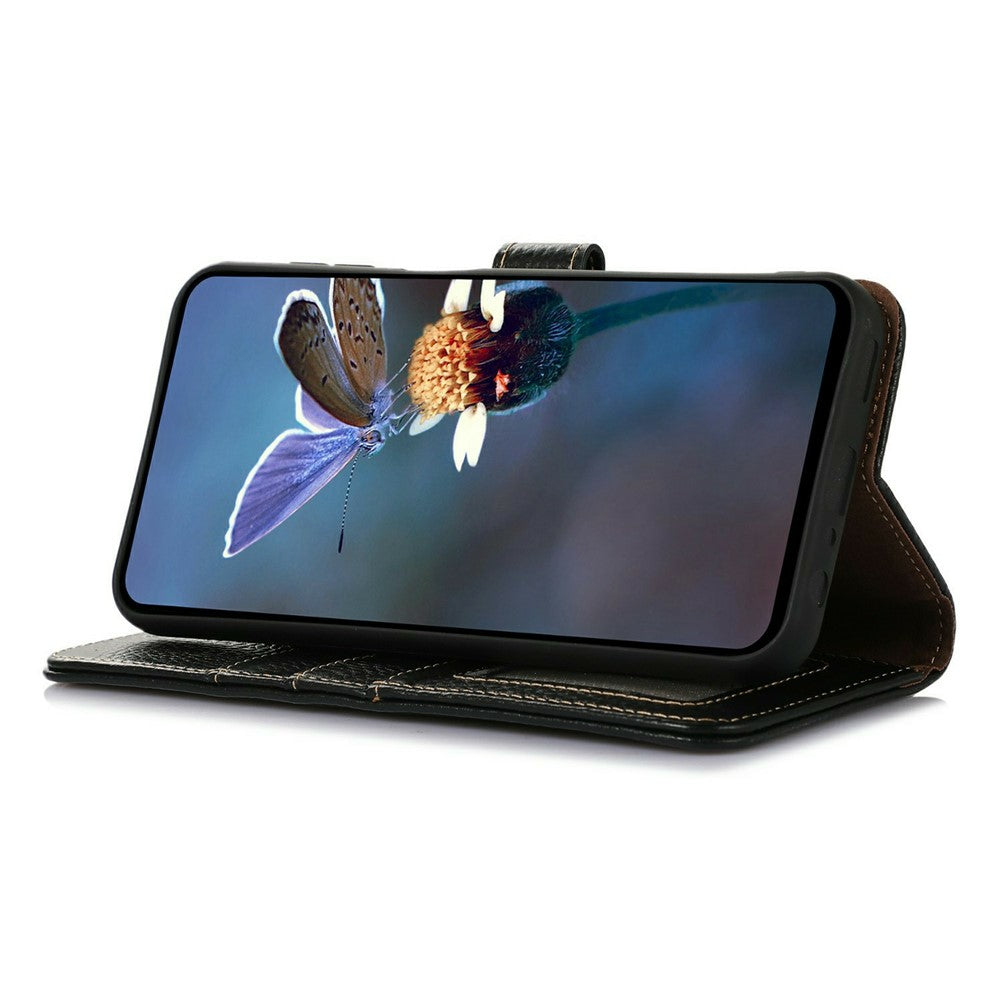 For Xiaomi 15T Pro Case RFID Blocking Genuine Cow Leather Phone Cover Litchi Texture