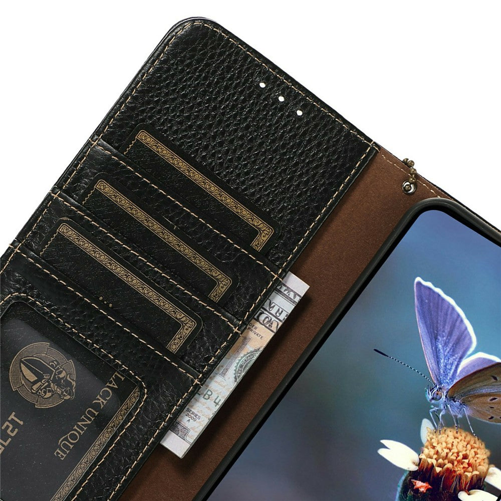 For Xiaomi 15T Pro Case RFID Blocking Genuine Cow Leather Phone Cover Litchi Texture
