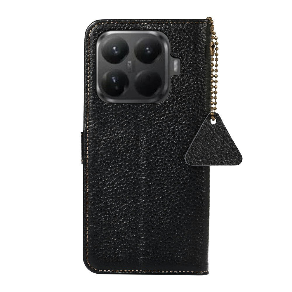 For Xiaomi 15T Pro Case RFID Blocking Genuine Cow Leather Phone Cover Litchi Texture