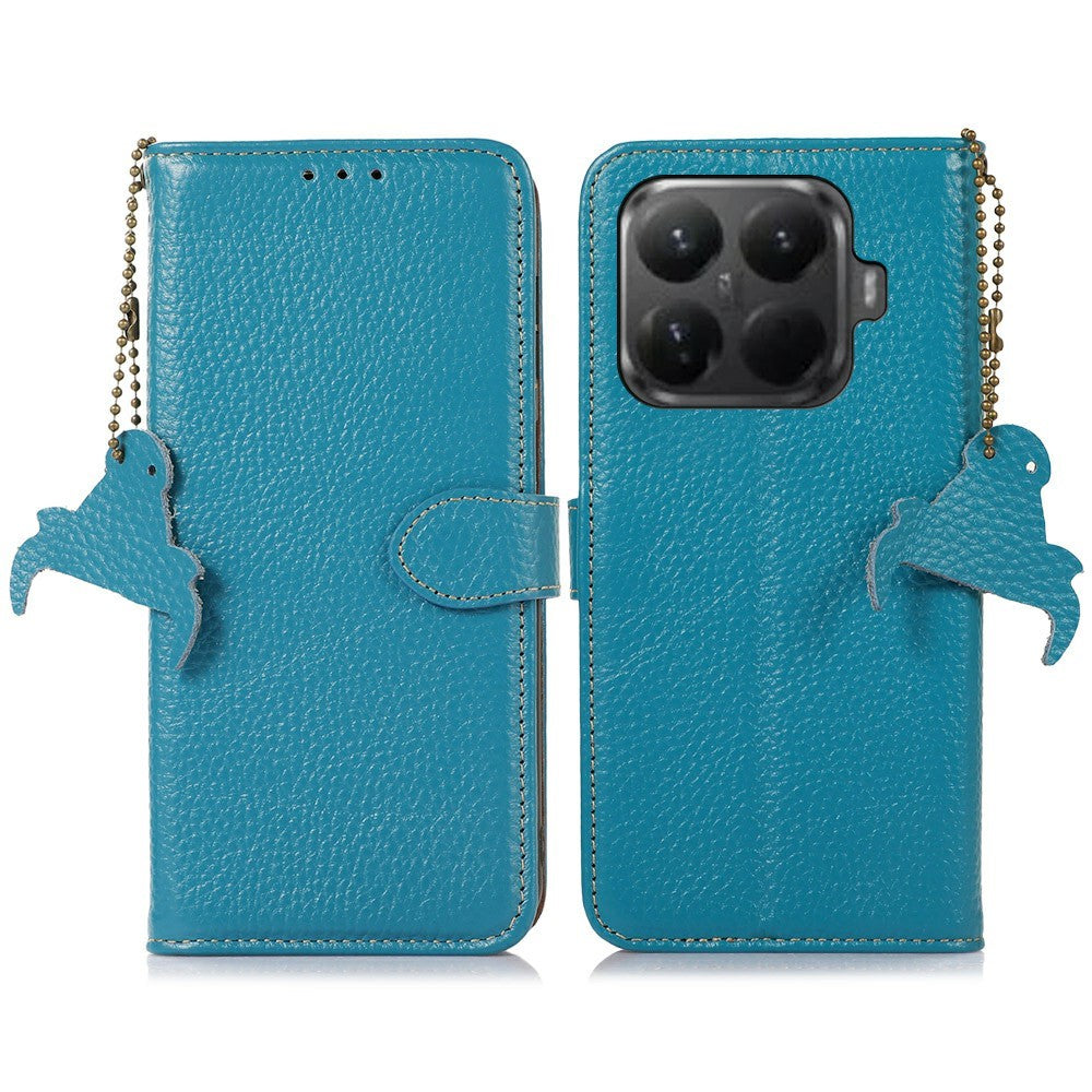 For Xiaomi 15T Pro Case RFID Blocking Genuine Cow Leather Phone Cover Litchi Texture