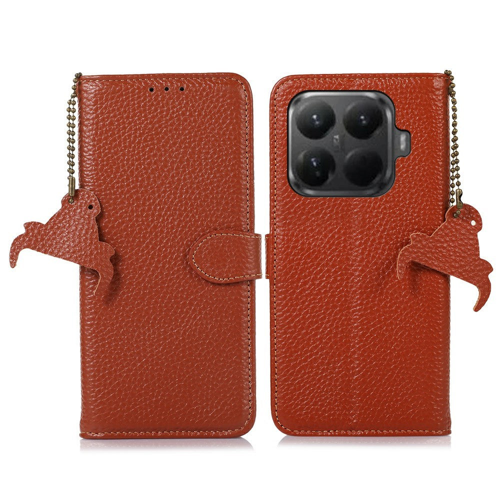 For Xiaomi 15T Pro Case RFID Blocking Genuine Cow Leather Phone Cover Litchi Texture