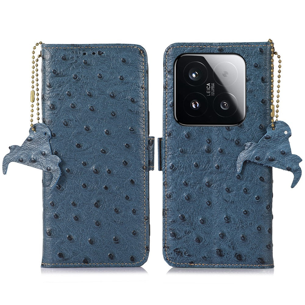 For Xiaomi 15T Case RFID Blocking Genuine Cow Leather Phone Case Ostrich Texture
