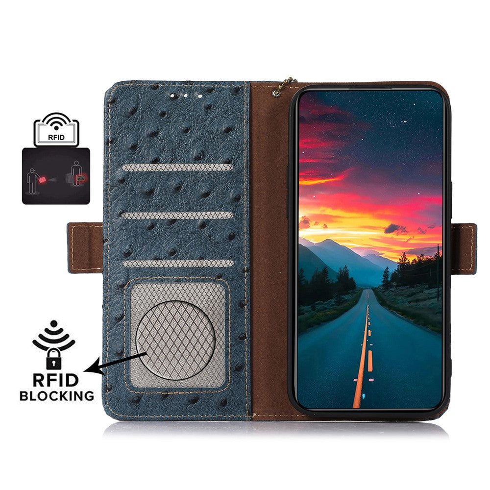For Xiaomi 15T Case RFID Blocking Genuine Cow Leather Phone Case Ostrich Texture