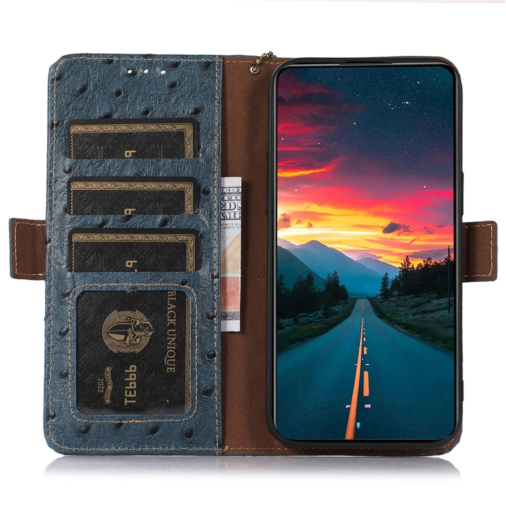 For Xiaomi 15T Case RFID Blocking Genuine Cow Leather Phone Case Ostrich Texture