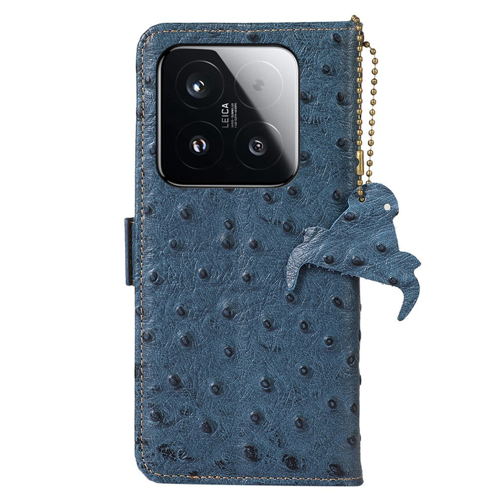 For Xiaomi 15T Case RFID Blocking Genuine Cow Leather Phone Case Ostrich Texture