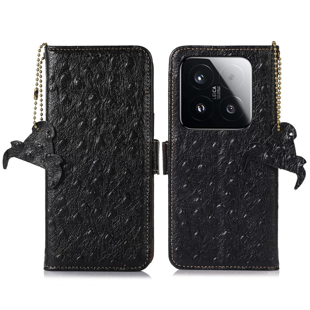For Xiaomi 15T Case RFID Blocking Genuine Cow Leather Phone Case Ostrich Texture