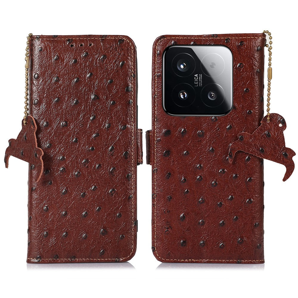 For Xiaomi 15T Case RFID Blocking Genuine Cow Leather Phone Case Ostrich Texture