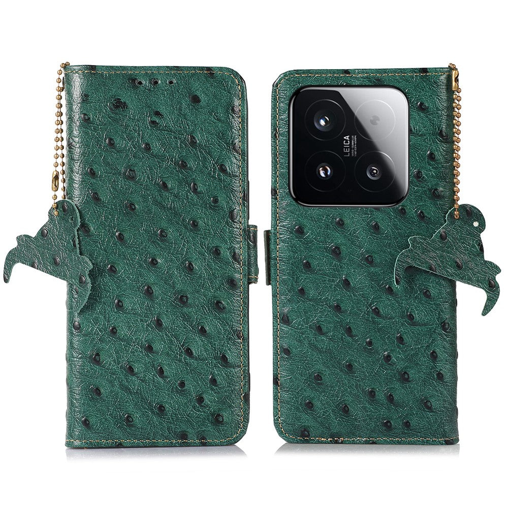 For Xiaomi 15T Case RFID Blocking Genuine Cow Leather Phone Case Ostrich Texture
