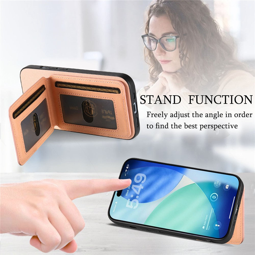 Étui pour iPhone 17 Pro en similicuir texturé + PC + TPU, protection RFID et porte-cartes inclus