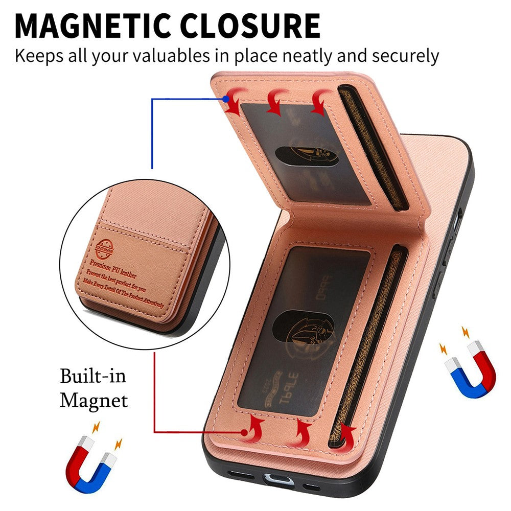 Étui pour iPhone 17 Pro en similicuir texturé + PC + TPU, protection RFID et porte-cartes inclus