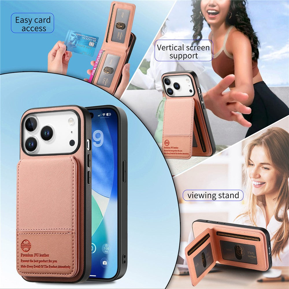 Étui pour iPhone 17 Pro en similicuir texturé + PC + TPU, protection RFID et porte-cartes inclus