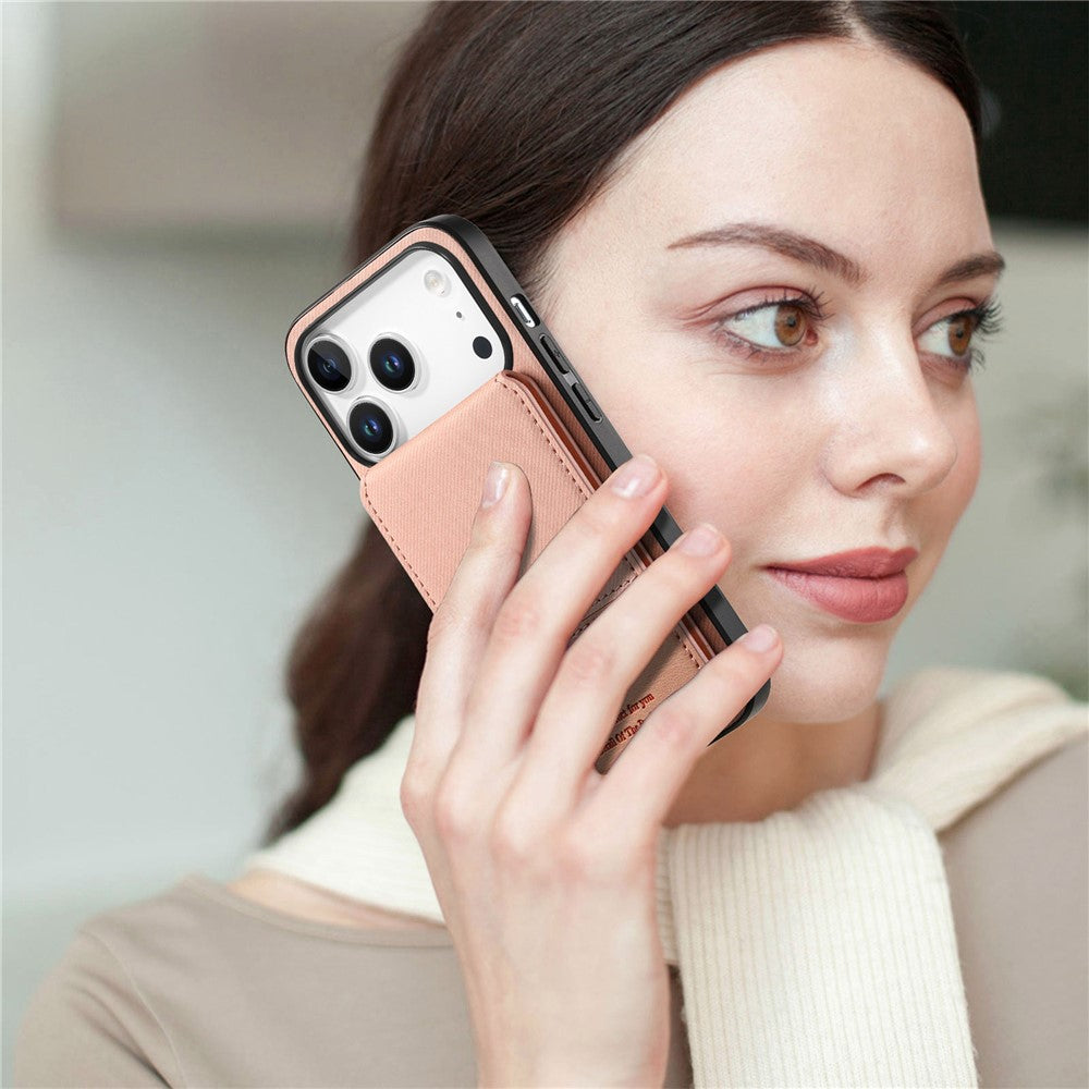 Étui pour iPhone 17 Pro en similicuir texturé + PC + TPU, protection RFID et porte-cartes inclus