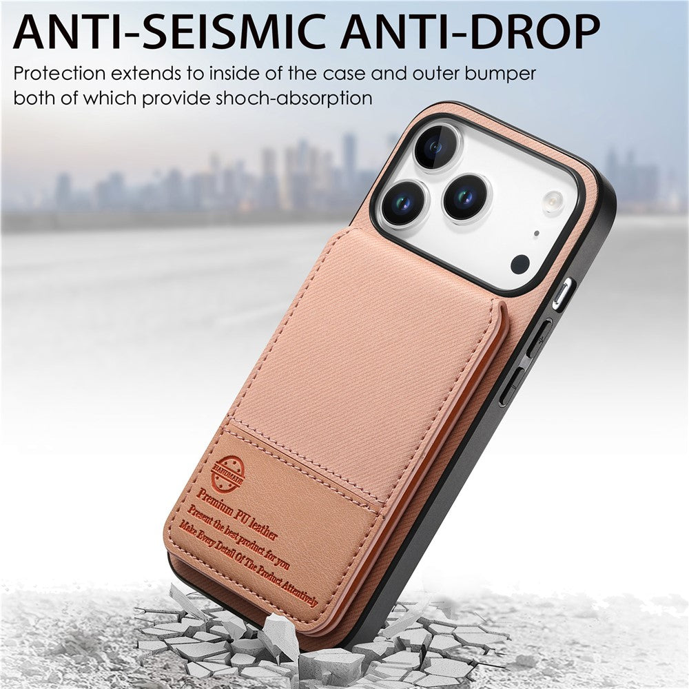 Étui pour iPhone 17 Pro en similicuir texturé + PC + TPU, protection RFID et porte-cartes inclus