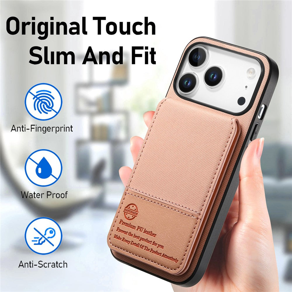 Étui pour iPhone 17 Pro en similicuir texturé + PC + TPU, protection RFID et porte-cartes inclus