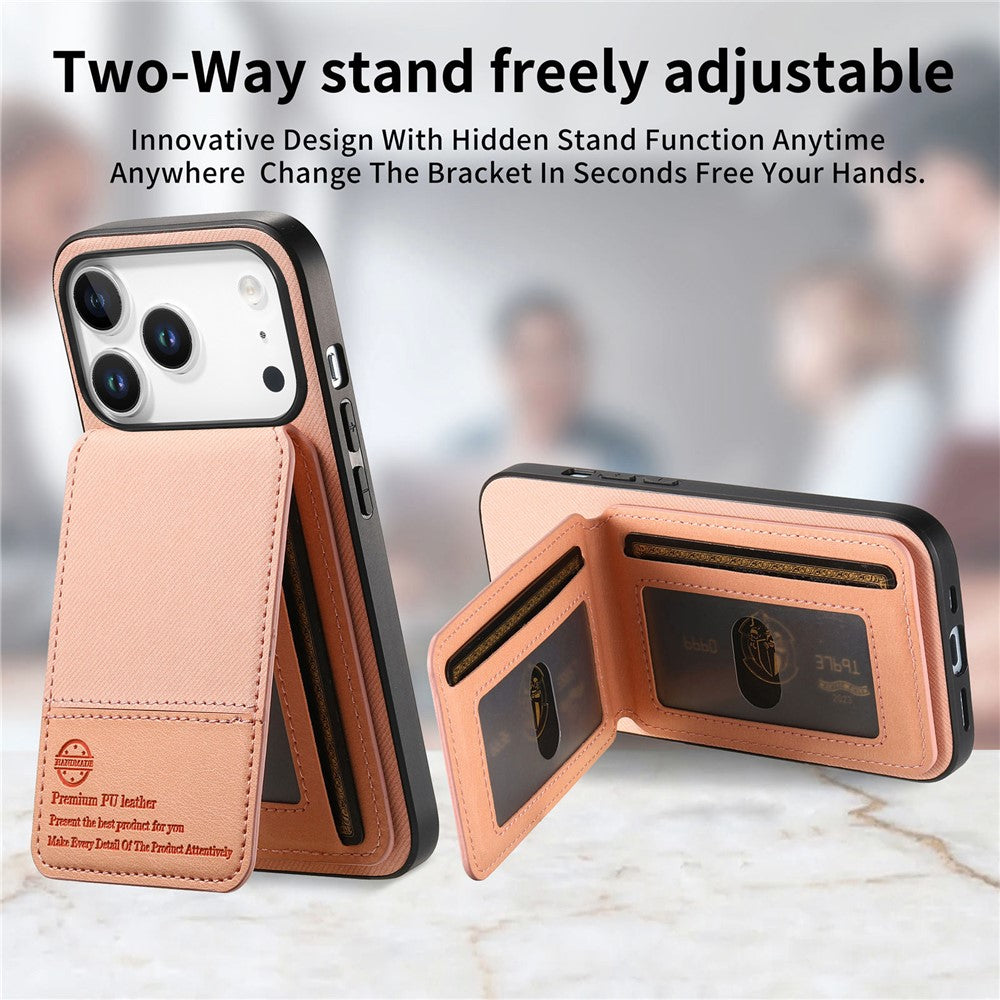 Étui pour iPhone 17 Pro en similicuir texturé + PC + TPU, protection RFID et porte-cartes inclus