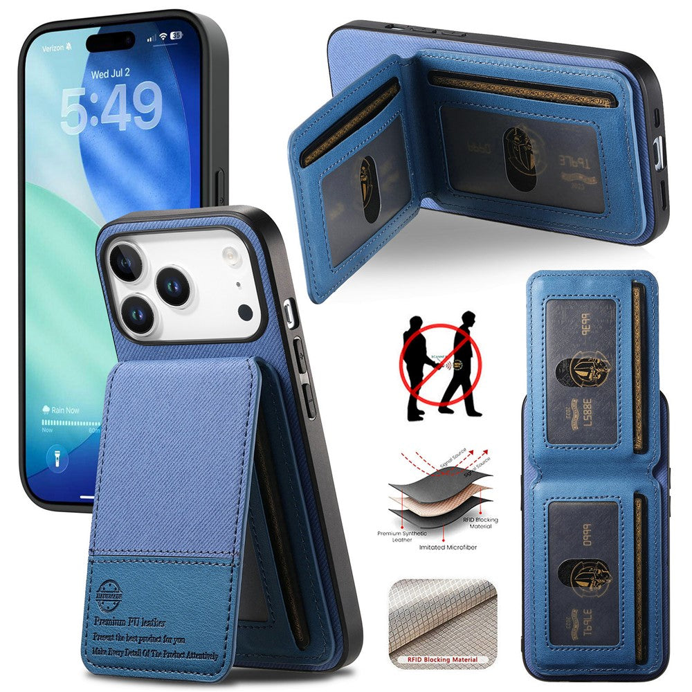 Étui pour iPhone 17 Pro en similicuir texturé + PC + TPU, protection RFID et porte-cartes inclus