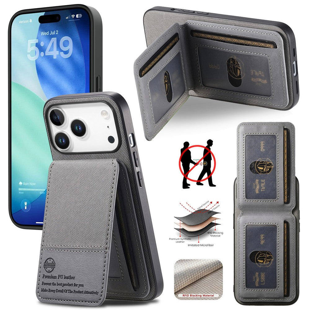 Étui pour iPhone 17 Pro en similicuir texturé + PC + TPU, protection RFID et porte-cartes inclus