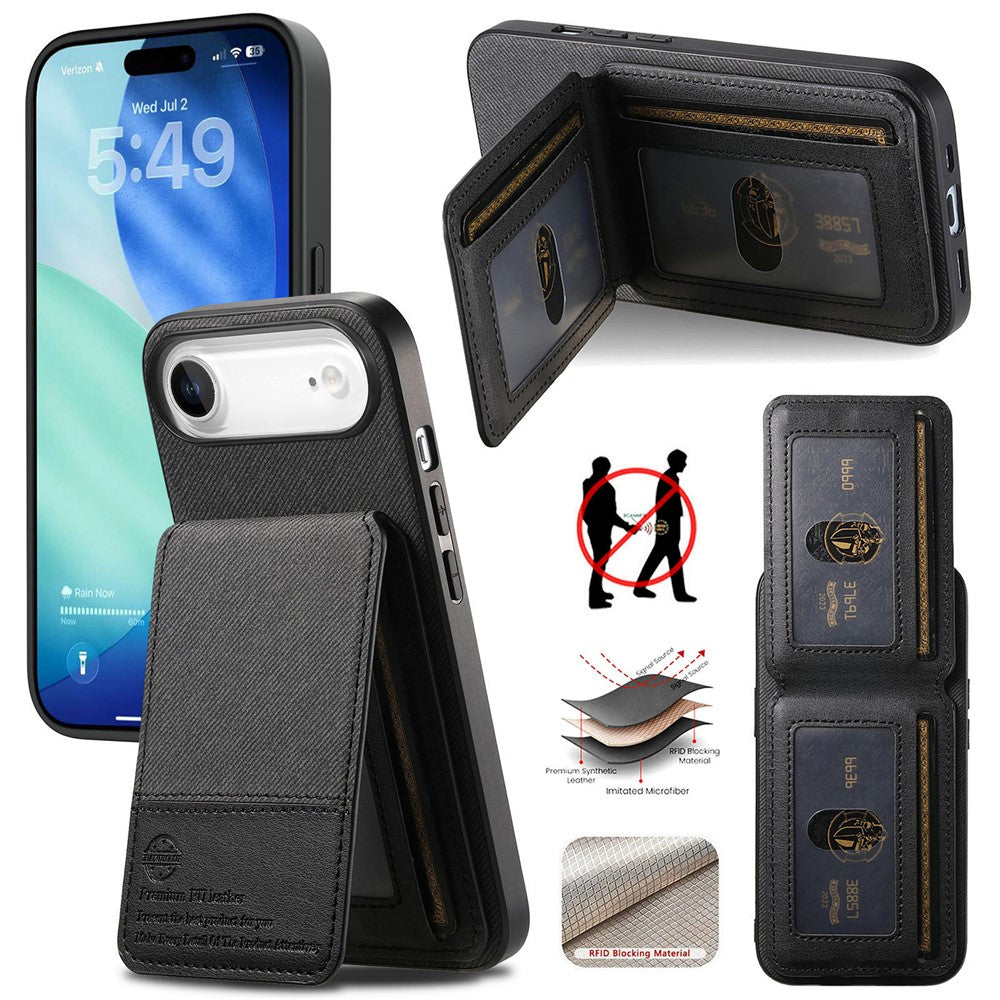 For iPhone Air Case Cloth Texture Leather + PC + TPU RFID Blocking Phone Cover with Card Holder