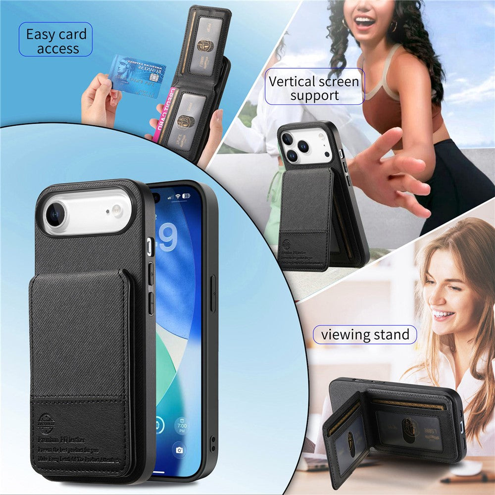 For iPhone Air Case Cloth Texture Leather + PC + TPU RFID Blocking Phone Cover with Card Holder