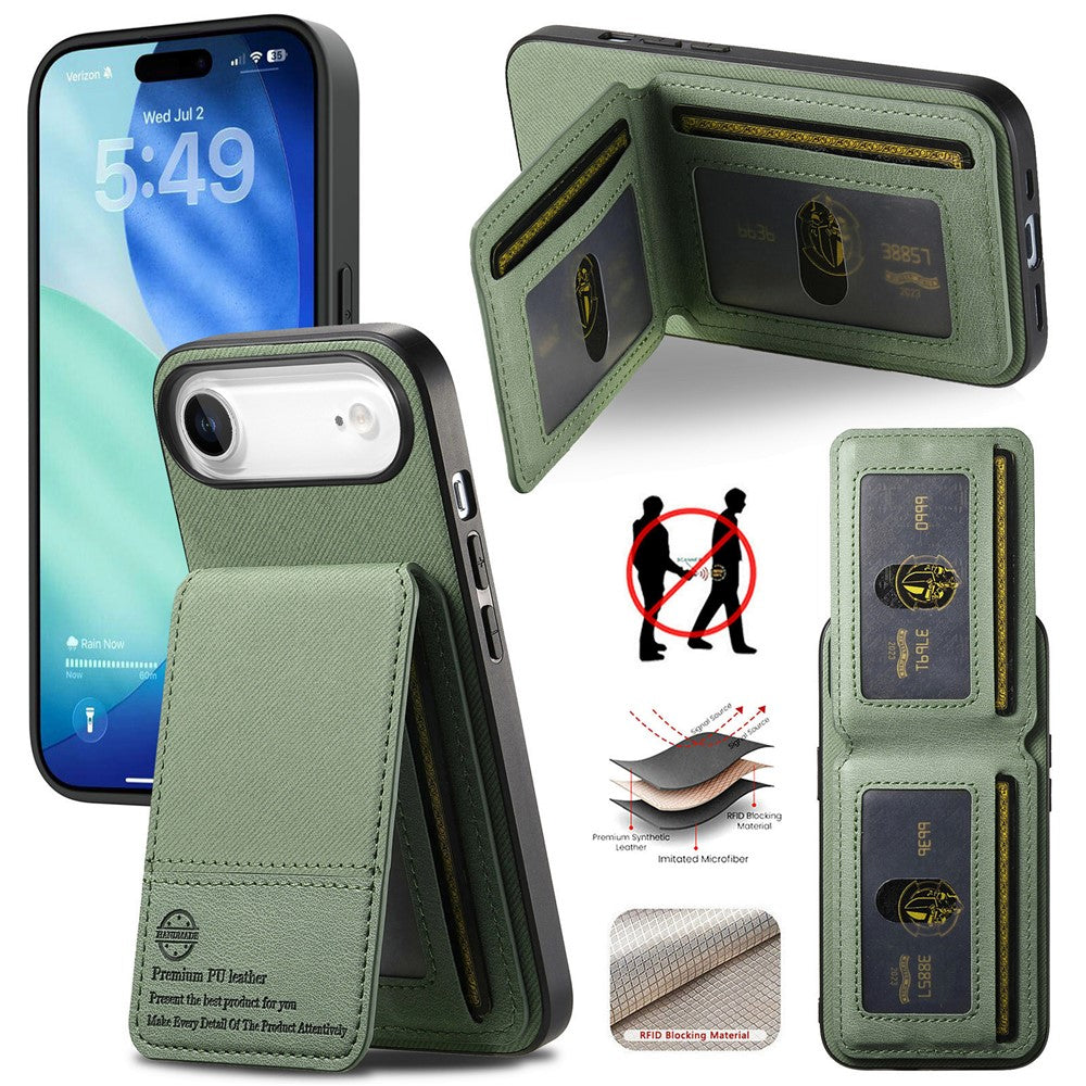 For iPhone Air Case Cloth Texture Leather + PC + TPU RFID Blocking Phone Cover with Card Holder