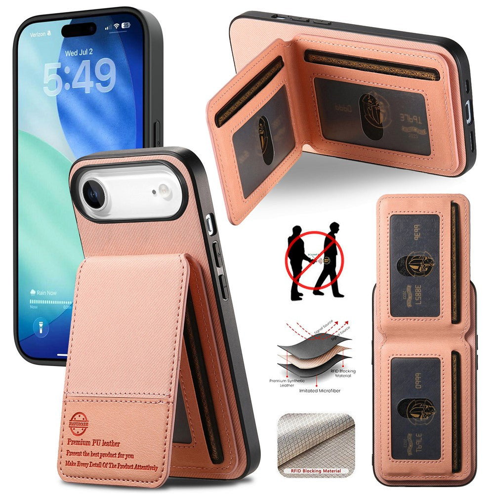 For iPhone Air Case Cloth Texture Leather + PC + TPU RFID Blocking Phone Cover with Card Holder