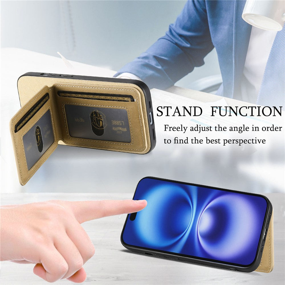 For iPhone 17 Case Cloth Texture Leather + PC + TPU RFID Blocking Phone Cover with Card Holder