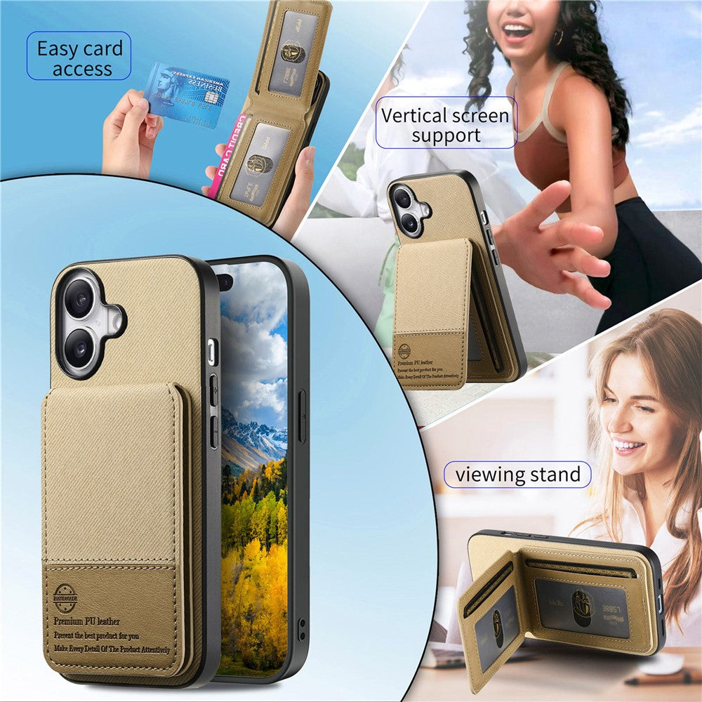 For iPhone 17 Case Cloth Texture Leather + PC + TPU RFID Blocking Phone Cover with Card Holder