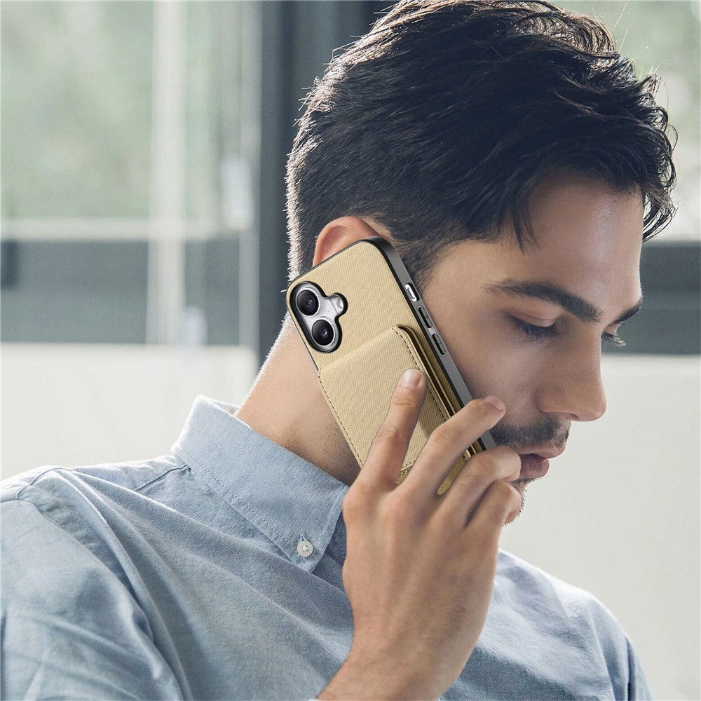 For iPhone 17 Case Cloth Texture Leather + PC + TPU RFID Blocking Phone Cover with Card Holder