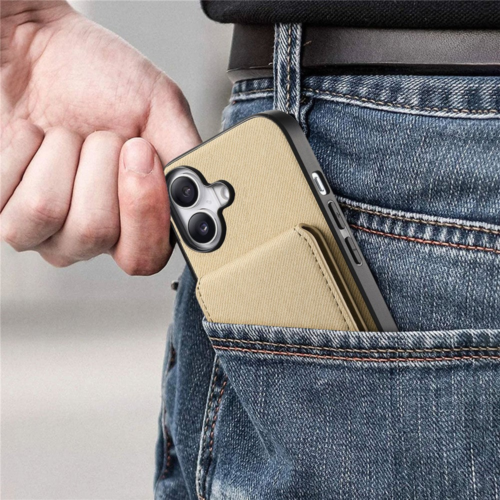 For iPhone 17 Case Cloth Texture Leather + PC + TPU RFID Blocking Phone Cover with Card Holder